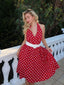 Rot 1950er Polka Dot Halter Kleid