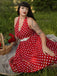 Rot 1950er Polka Dot Halter Kleid