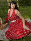 Rot 1950er Polka Dot Halter Kleid