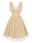 [Vorverkauf] Beige 50er Netz-Swingkleid mit Gänseblümchen