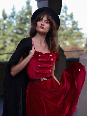 Weinrot 1950er Solide Herzknöpfen Kleid