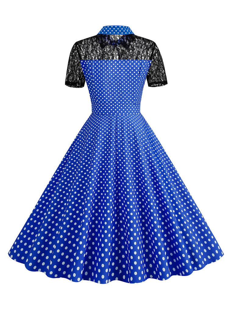 1950er Masche Patchwork Polka Dot Kleid