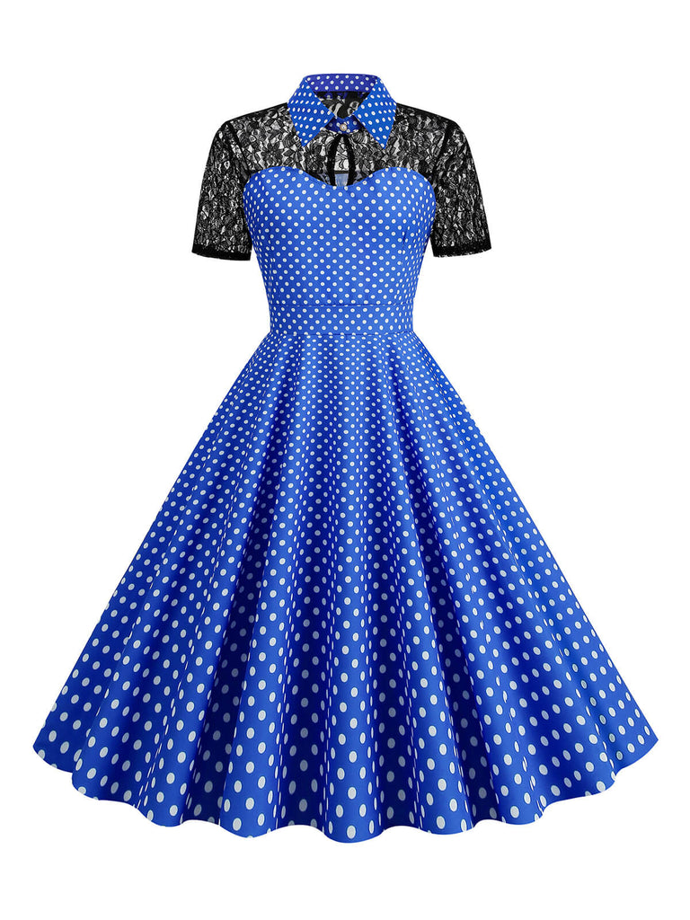 1950er Masche Patchwork Polka Dot Kleid