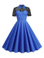 1950er Masche Patchwork Polka Dot Kleid