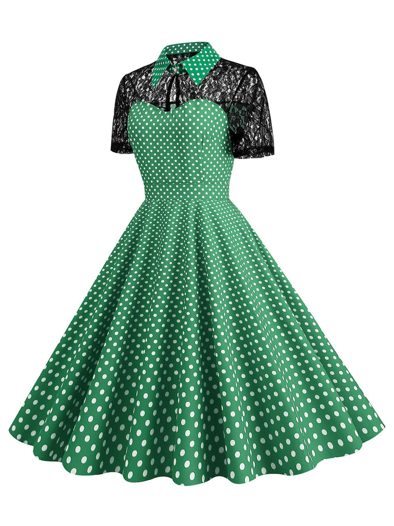 1950er Masche Patchwork Polka Dot Kleid