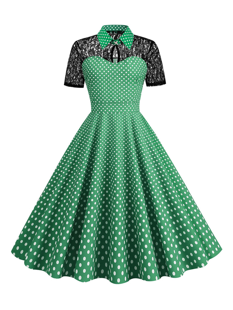 1950er Masche Patchwork Polka Dot Kleid