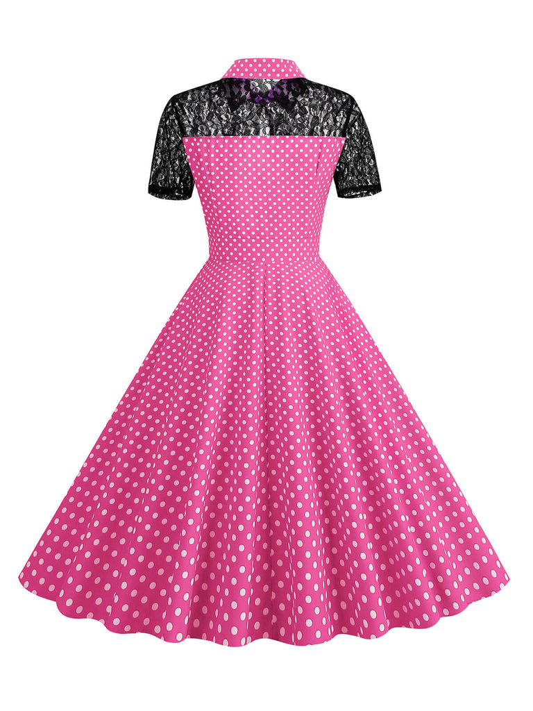 1950er Masche Patchwork Polka Dot Kleid