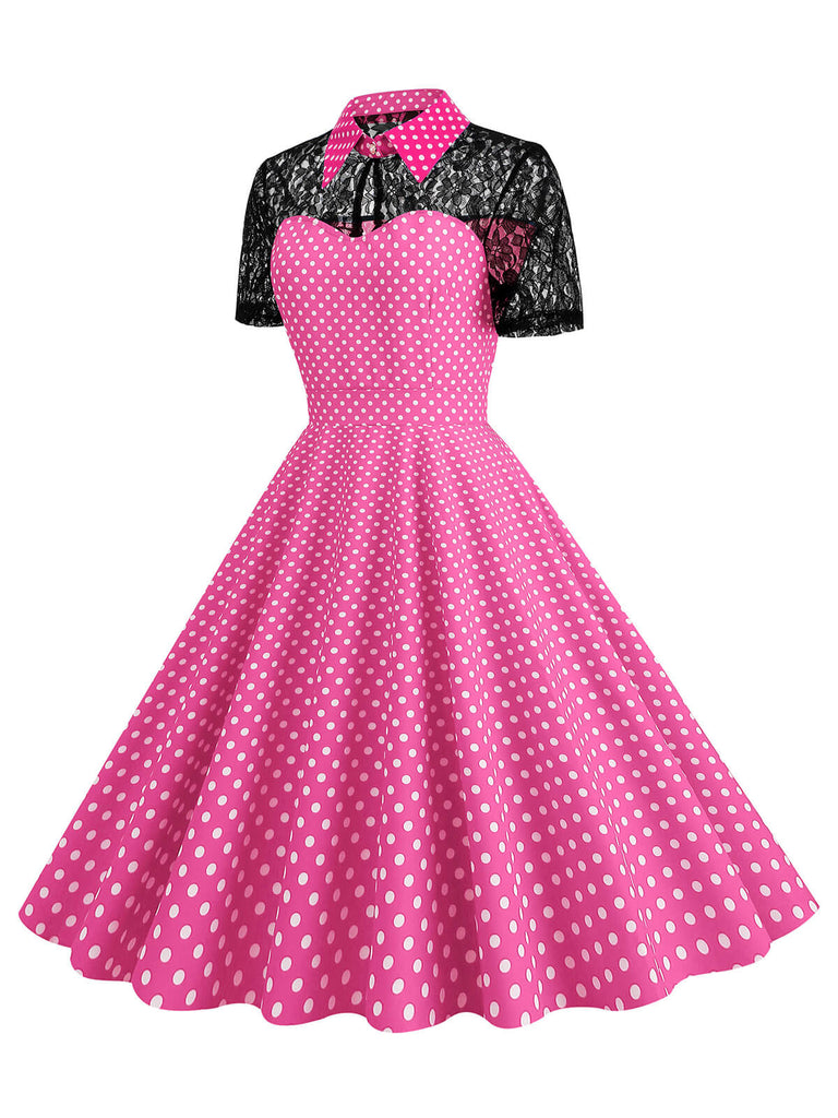 1950er Masche Patchwork Polka Dot Kleid