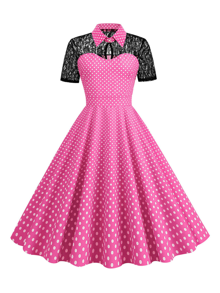 1950er Masche Patchwork Polka Dot Kleid