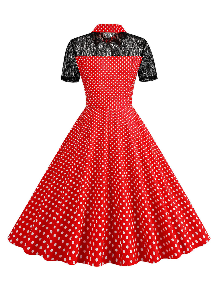 1950er Masche Patchwork Polka Dot Kleid