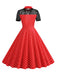 1950er Masche Patchwork Polka Dot Kleid