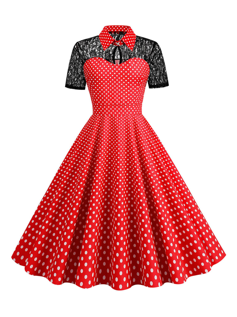 1950er Masche Patchwork Polka Dot Kleid