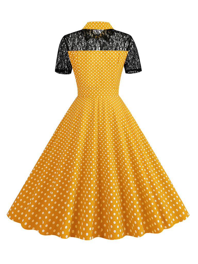 1950er Masche Patchwork Polka Dot Kleid