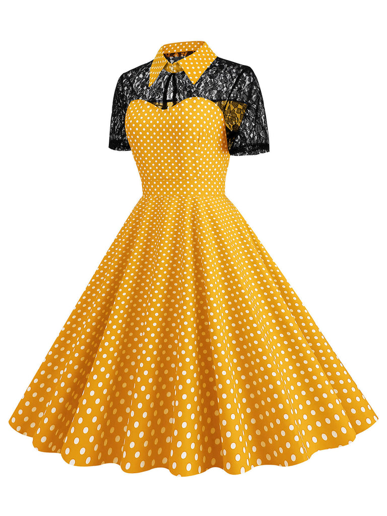 1950er Masche Patchwork Polka Dot Kleid