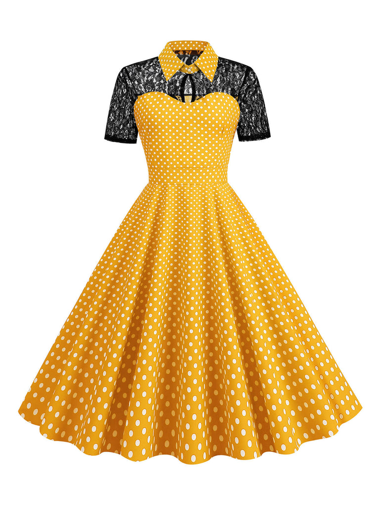 1950er Masche Patchwork Polka Dot Kleid