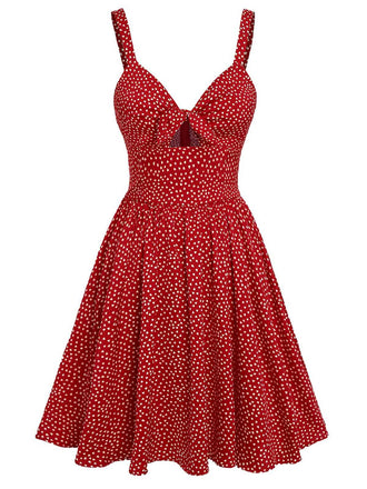 Rot 1950er Spaghetti Träger Herz Bedrucktes Kleid