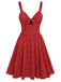 Rot 1950er Spaghetti Träger Herz Bedrucktes Kleid