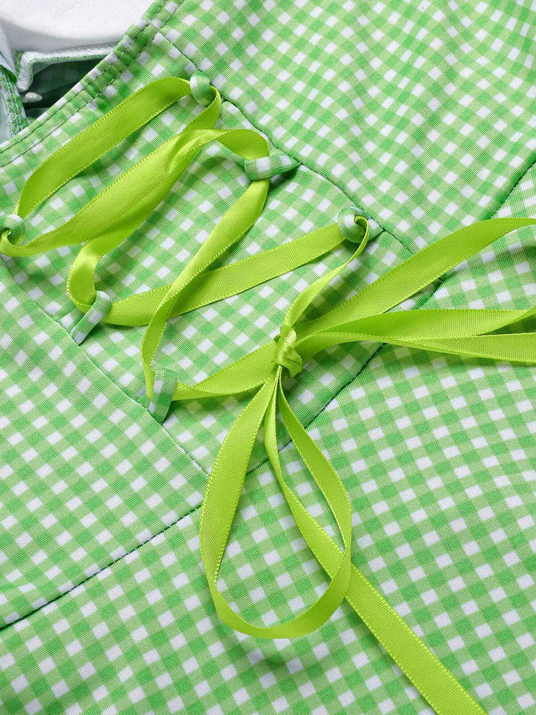 Grün 1930er Kariert Halter Einteiliger Badeanzug