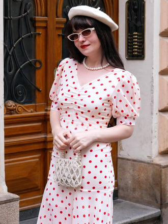 Beige 1930er Polka Dot Meerjungfrauenkleid