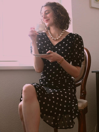 Schwarz 1930er Polka Dot Meerjungfrauenkleid