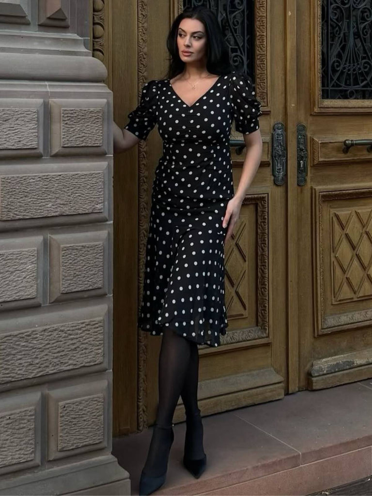 Schwarz 1930er Polka Dot Meerjungfrauenkleid