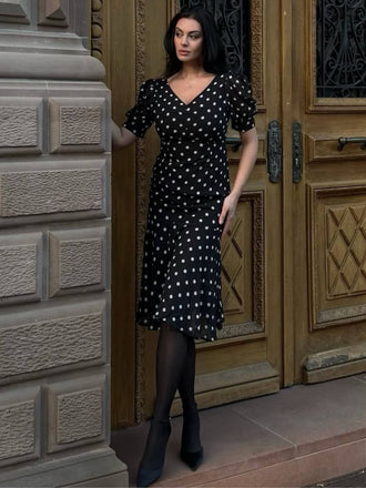 Schwarz 1930er Polka Dot Meerjungfrauenkleid