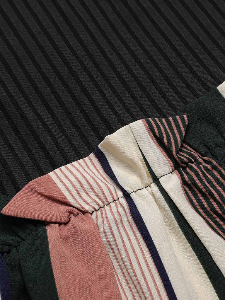 [Vorverkauf] Schwarz 1950er Streifen Gestrickter Gürtel Romper