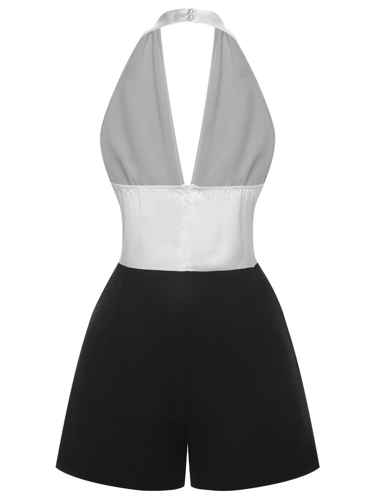 Weiß & Schwarz 1950er Deep-V Halter Romper