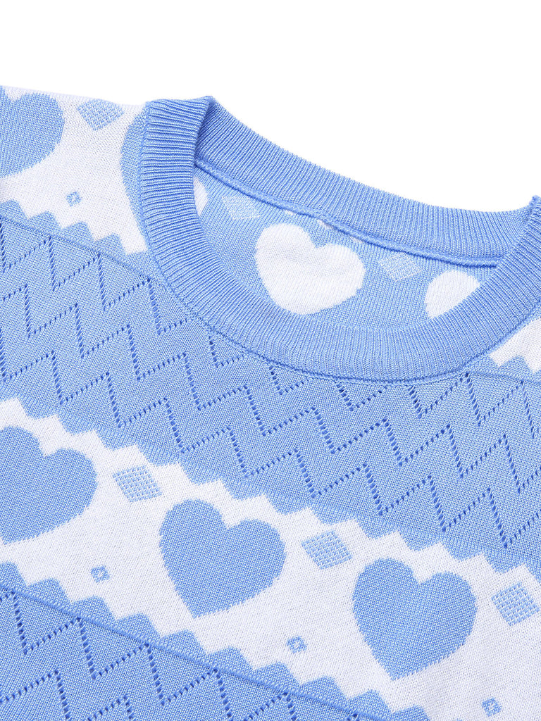 1960er Kurzärmeliges Herz Strickkleid