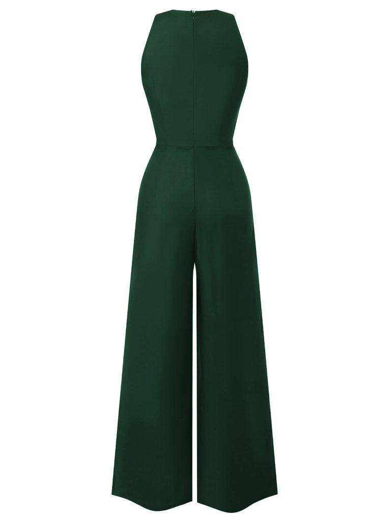 Blau 1950er Ärmellos Geknöpft Solide Jumpsuit