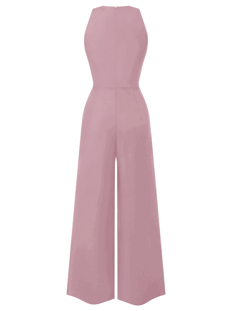 Blau 1950er Ärmellos Geknöpft Solide Jumpsuit