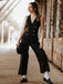 Schwarz 1950er Ärmellos Geknöpft Solide Jumpsuit