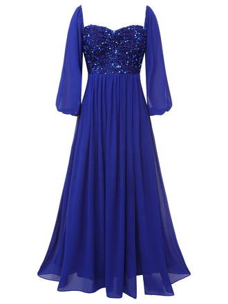 Königsblau 1920er Paillettenbesetztes Herzausschnitt Maxikleid