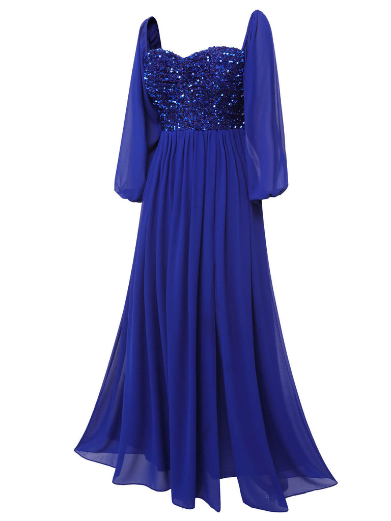 Königsblau 1920er Paillettenbesetztes Herzausschnitt Maxikleid