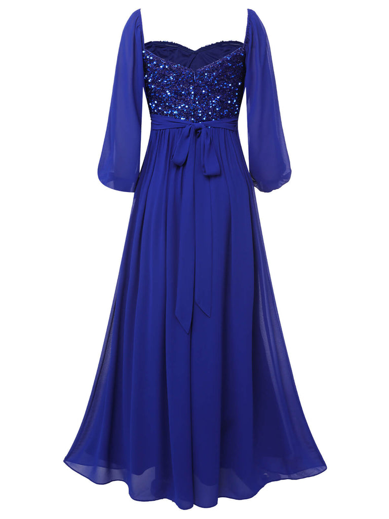 Königsblau 1920er Paillettenbesetztes Herzausschnitt Maxikleid