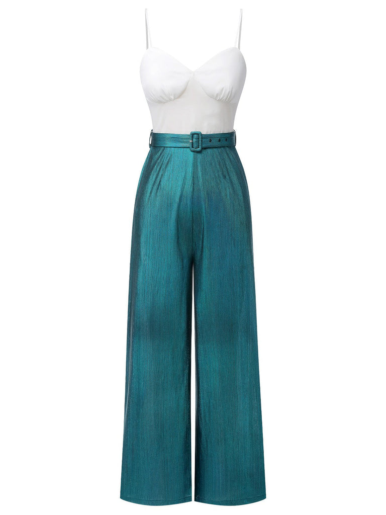 Blau 1930er Laser Blinkt Spaghettiträger Jumpsuit