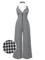 Schwarz Weiß 1940er Plaid Revers Halter Jumpsuit