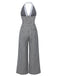 Schwarz Weiß 1940er Plaid Revers Halter Jumpsuit