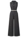 Grau 1940er V-Ausschnitt Revers Spitze-Patchwork Jumpsuit