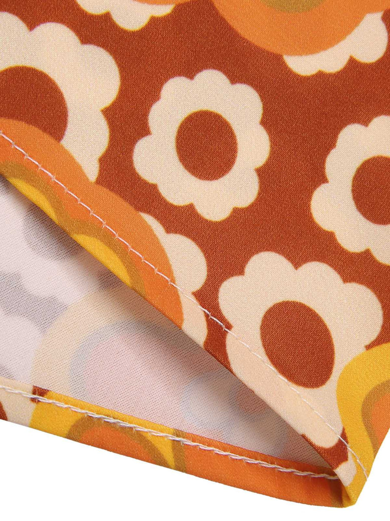 Orange Rot 1960er Krawattenkragen Blumen Ärmellos Top