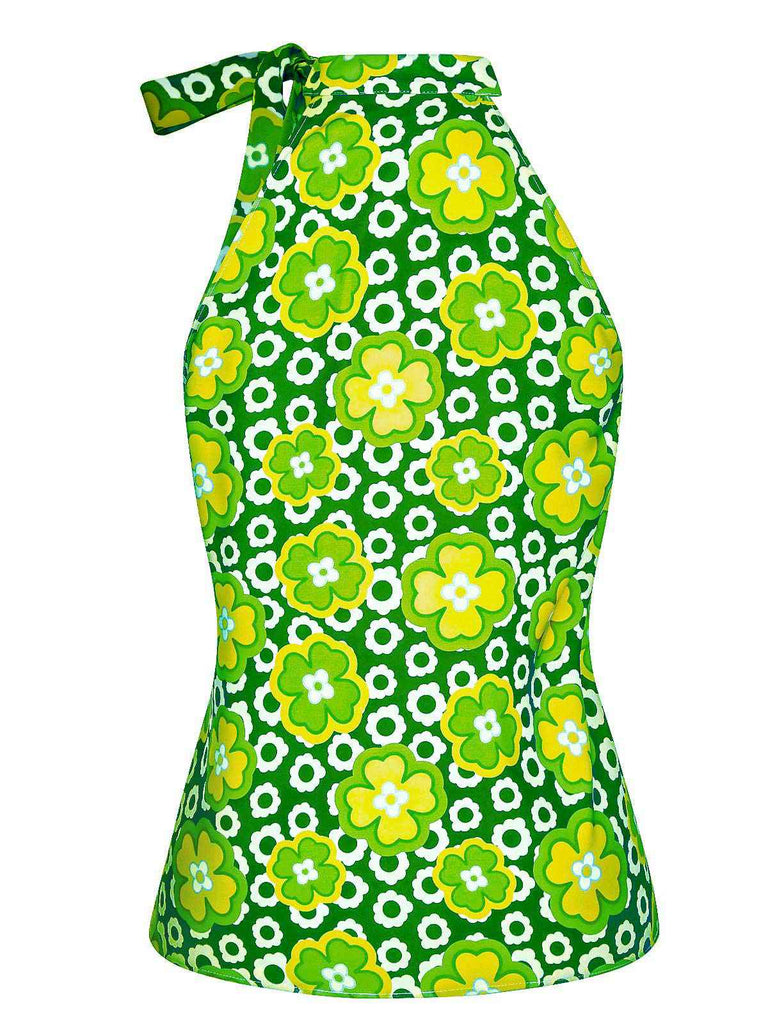 2PCS 1960er Krawattenkragen Blumen Top & Knöpfen Solide Rock