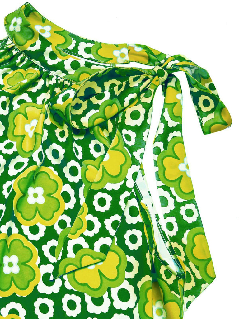 Orange Rot 1960er Krawattenkragen Blumen Ärmellos Top