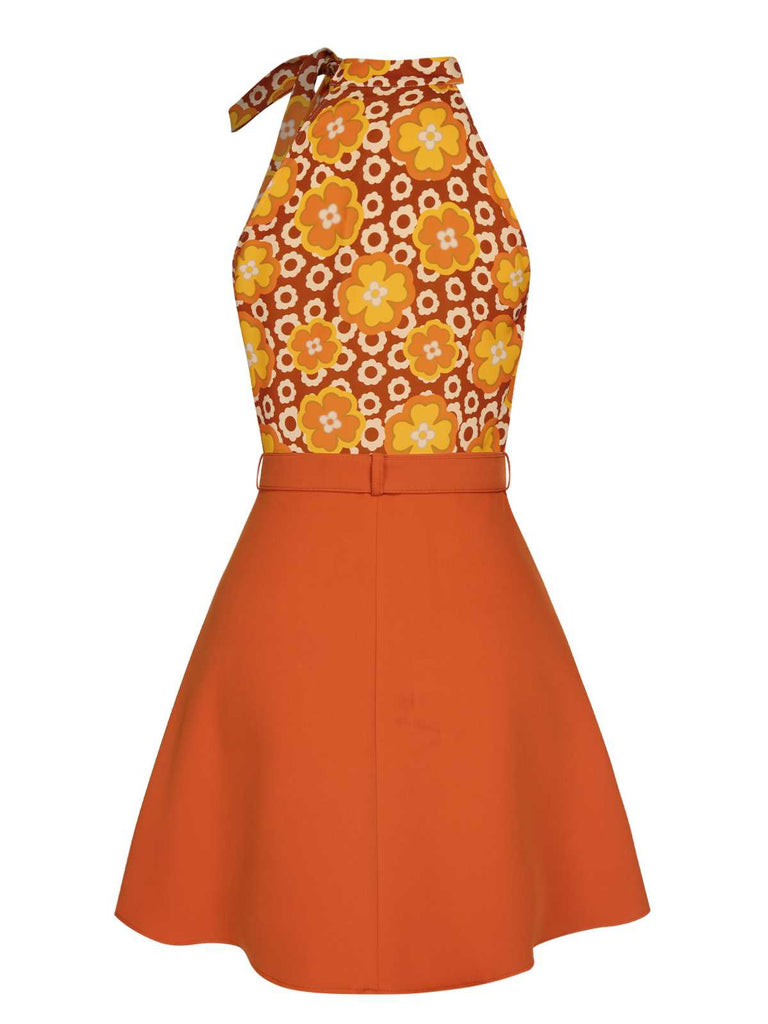 Grün 2PCS 1960er Krawattenkragen Blumen Top & Knöpfen Solide Rock