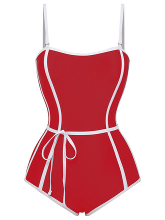 Roter 60er gestreifter Sling Badeanzug
