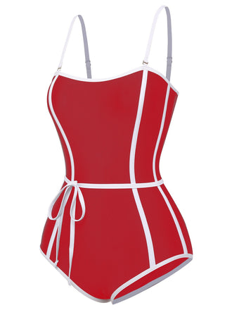 Roter 60er gestreifter Sling Badeanzug