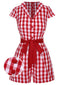 Rot 1940er Revers Plaids Romper mit Gürtel
