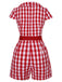 Rot 1940er Revers Plaids Romper mit Gürtel