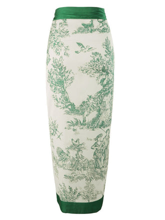 [Vorverkauf] Grün 1960er Tinte Blumen Patchwork Schnüren Cover-Up