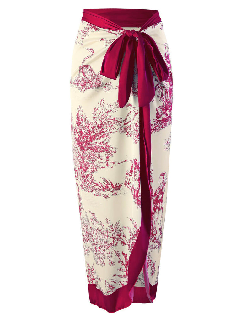 [Vorverkauf] Grün 1960er Tinte Blumen Patchwork Schnüren Cover-Up