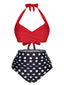 1960er Polka Dot Halter Rückengurt Badeanzug